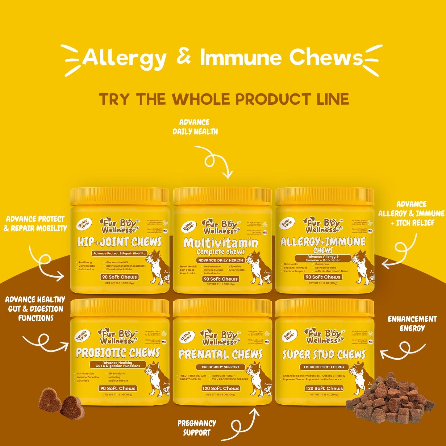 Allergy & Immune Support Chews for Dogs Seasonal Allergy Relief, Itchy Skin, Probiotics for Gut Health & Strong Immunity with Colostrum, Astragalus, Yeast Fermentate & Probiotic Blend 90 Soft Chews