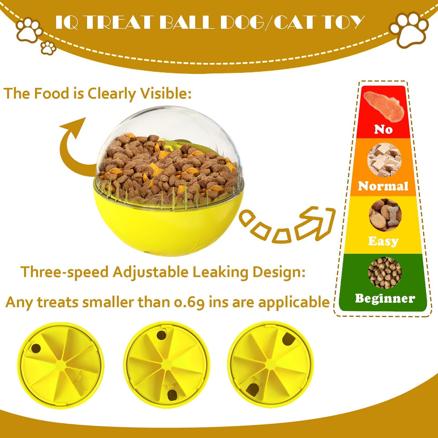 Kubatis Dog Toys - Interactive Puzzle Feeder Balls for Large Dogs, Funny Squeaky Toys for Chewers (Yellow)