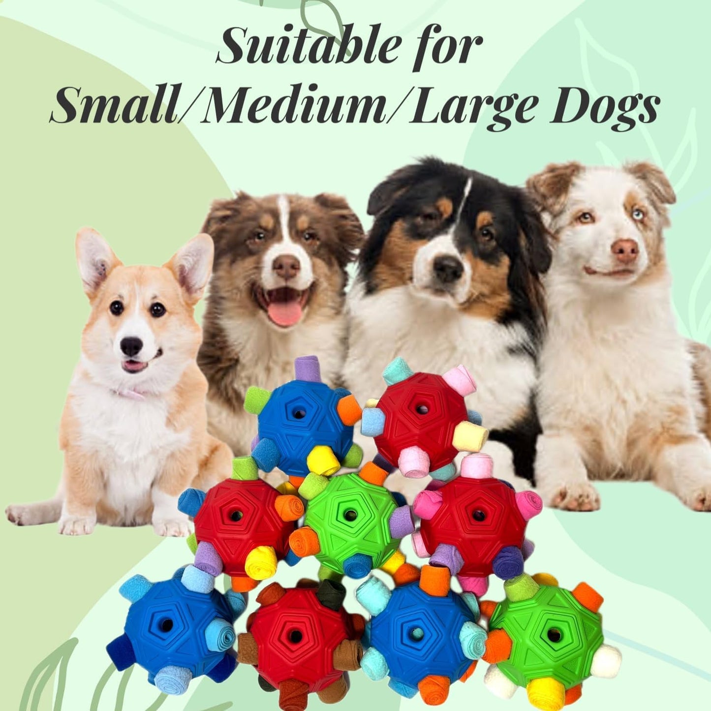 CIIVURR Snuffle Ball for Dog Toys Unbreakable Upgrade Ball Interactive Toy Foraging Snuffle Mat Puppy Treat Dispenser Slow Feeder Dog Puzzle Toys for Small, Medium, Large Pets (Red Rainbow)