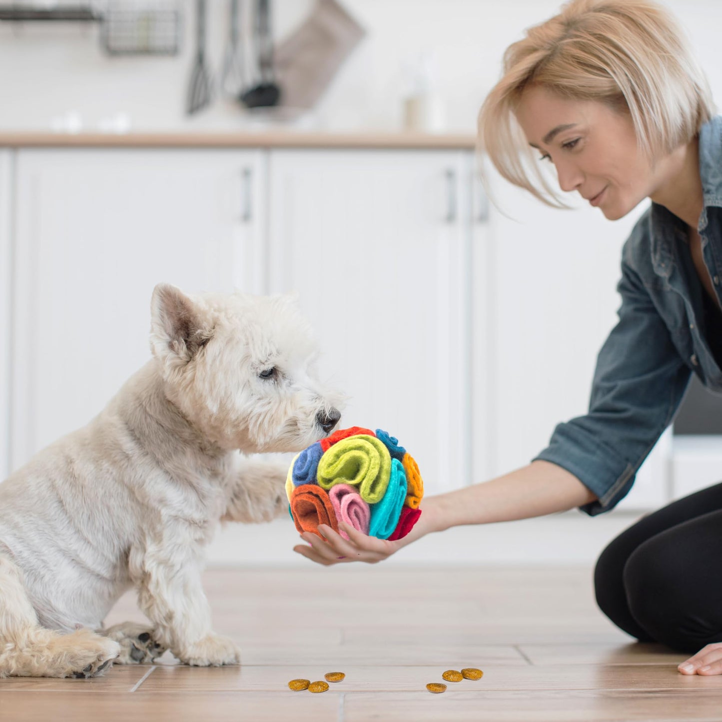 Glaciart One Snuffle Ball for Dogs - 5"x5" Treat Dispensing Puzzle Toy for Small & Medium Breeds - Mental Stimulation, Slow Feeding, and Interactive Play - Durable, Natural Wool, Machine Washable