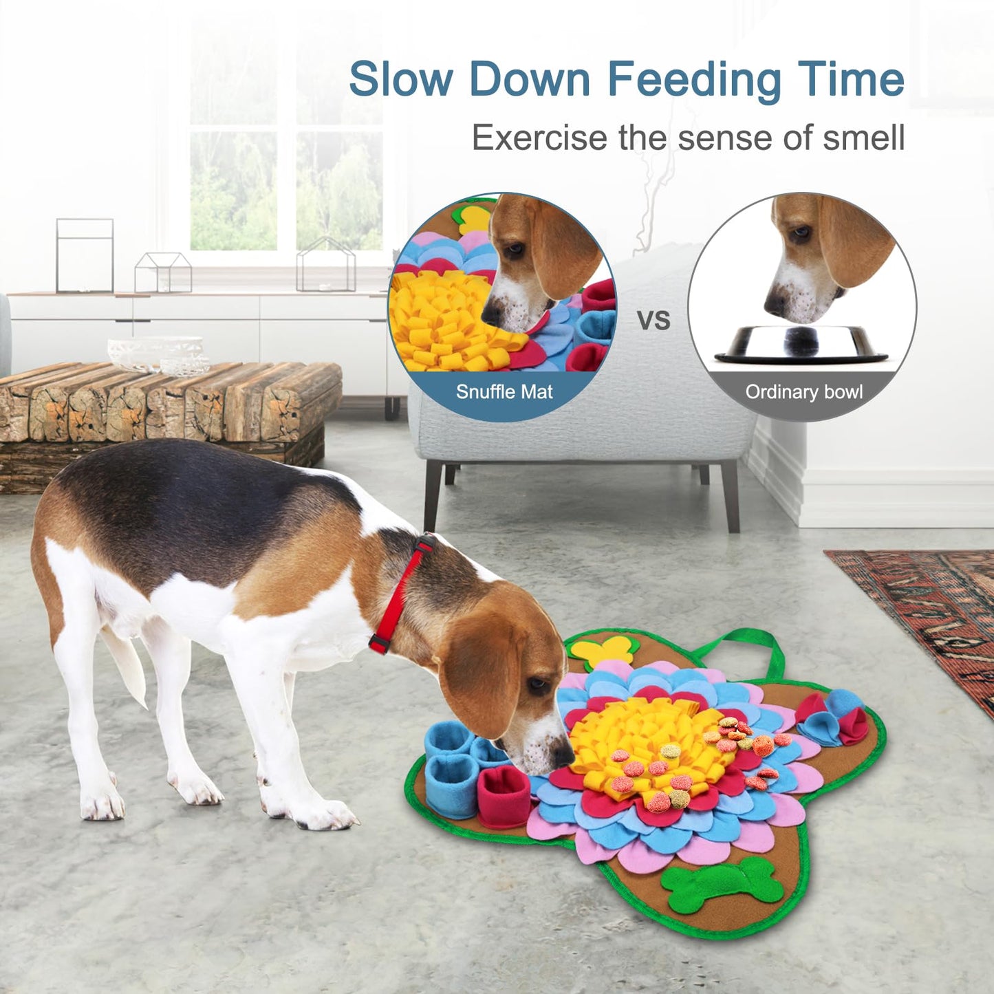 Ankilo Snuffle Mat for Dogs, 20''*20'' Interactive Foraging Puzzle Blanket, Dog Feeding Mat with Non-Slip Bottom, Foldable Pet Snuffle Mat for Sniffing, Slow Feeding and Stress Release