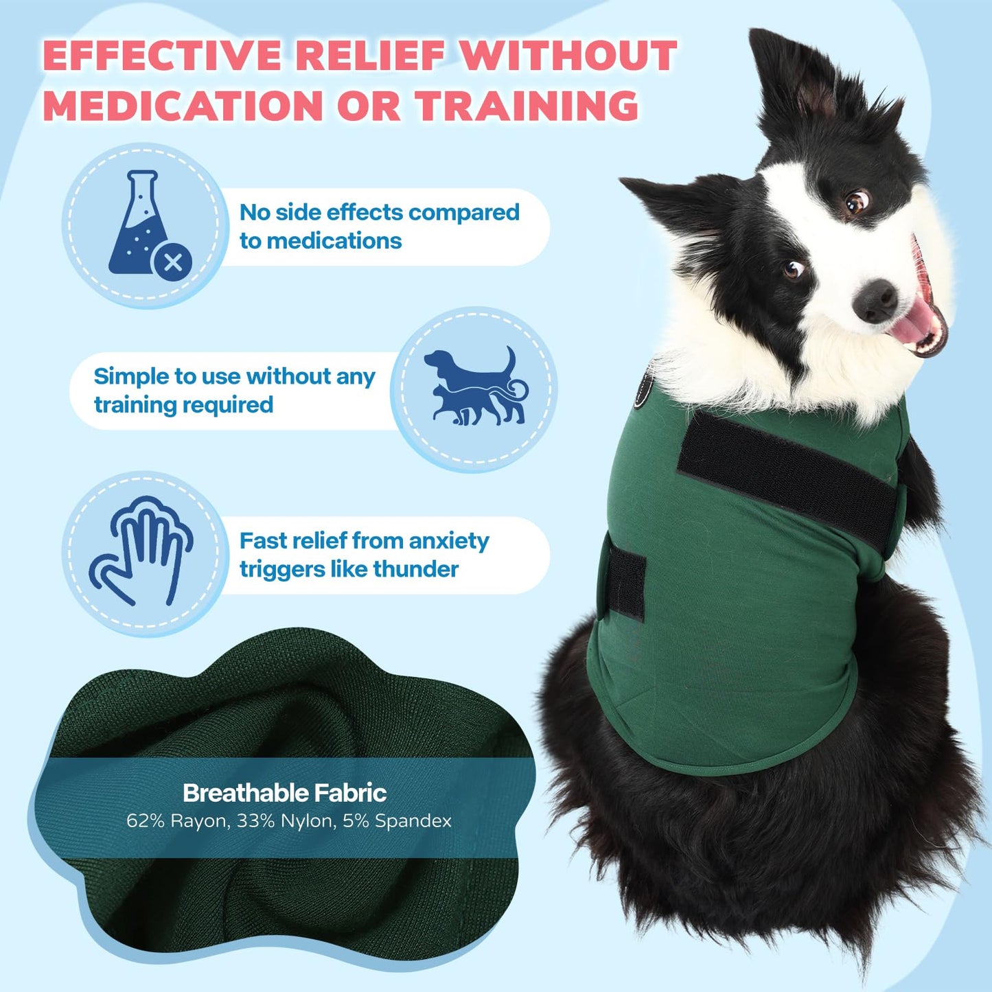 Jaynuier Dog Anxiety Relief Calming Vest, Dog Anxiety Jacket, Skin-Friendly Thunder Jacket