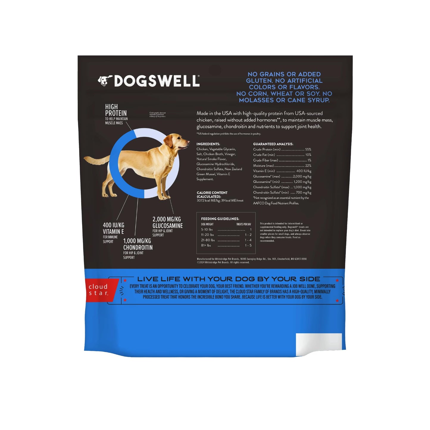 Dogswell Jerky Hip and Joint Dog Treats Grain Free Made in USA Only, Glucosamine and Chondroitin, 24 oz Chicken