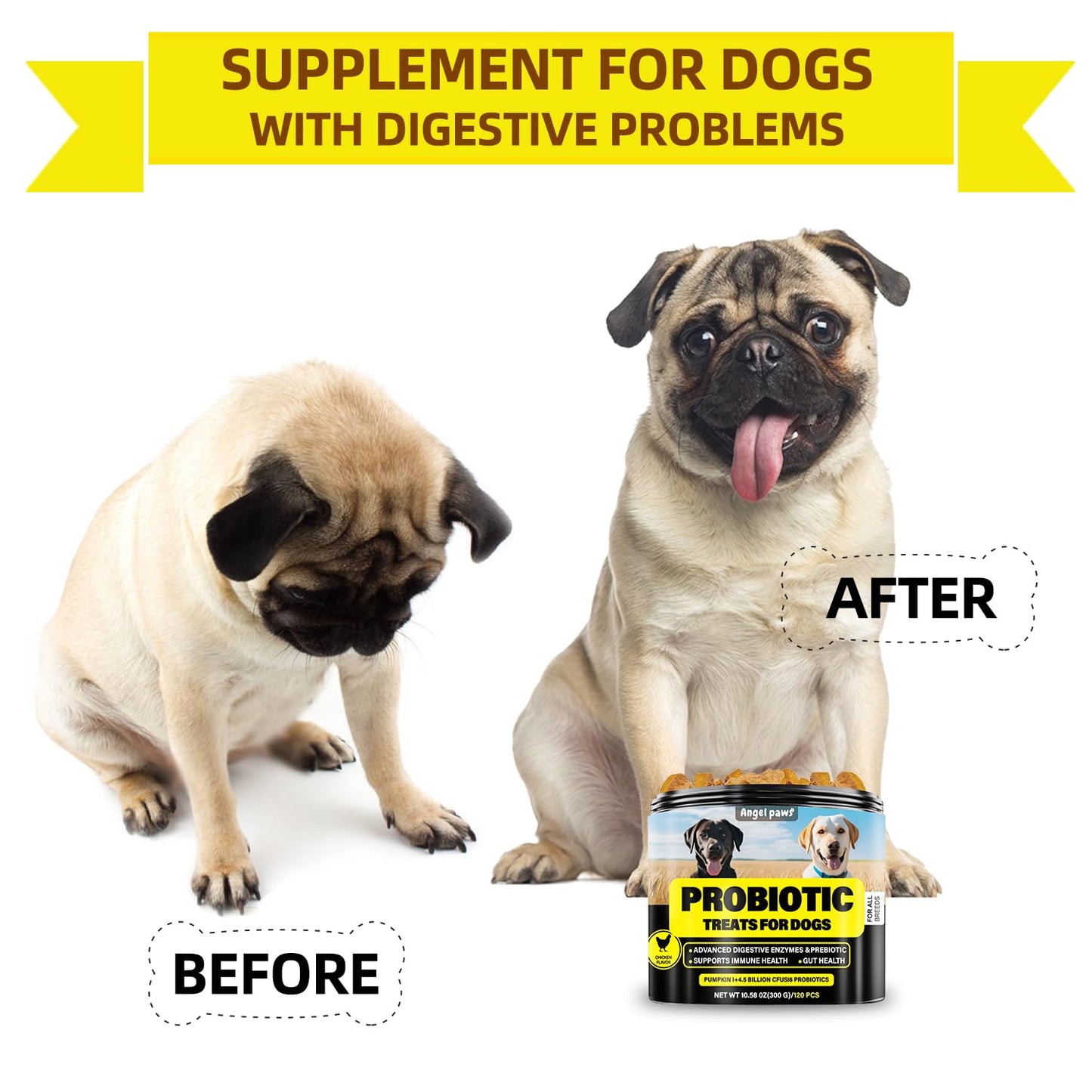 Probiotics for Dogs - Grain Free Digestive Support for Gut Health & Skin Comfort - Delicious Soft Treats with Prebiotics for Puppy, Adult & Senior Dog