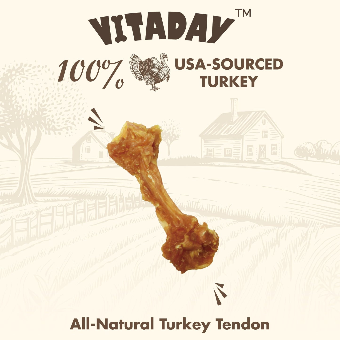 Turkey Tendon Bone (S) Pack of 4, 100% Natural, USA-Sourced Turkey Tendon, High-Protein, Low-Fat, Long-Lasting Dog Chew, Rawhide Alternative, Hypoallergenic Puppy & Dog Treats