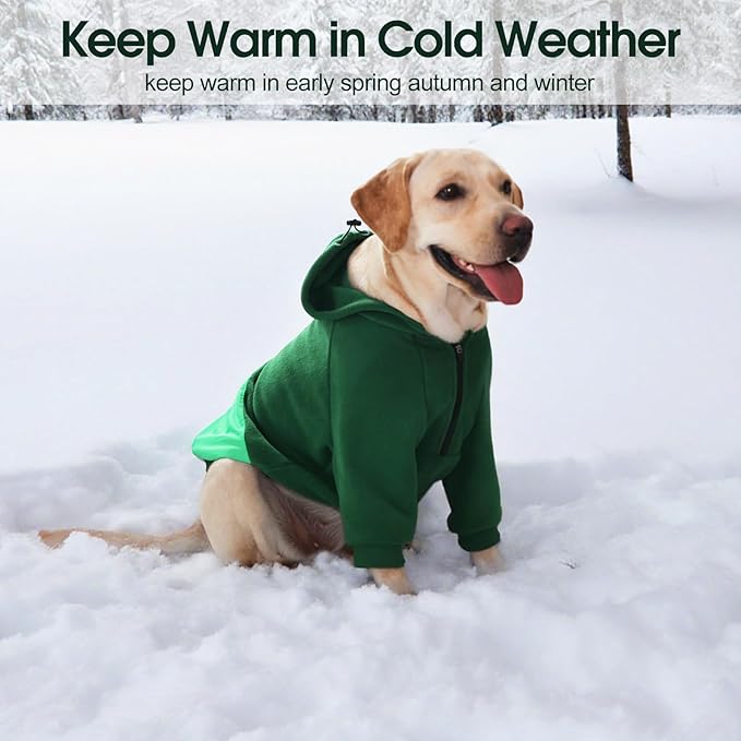 Nanaki Dog Hoodies for Large Dogs Sweatshirt with Pocket-Warm Fleece, Long sleeves adjustable zip collar-Comfort Pet Sweater for Labrador, Large Sweatshirt Winter Coat for Fall Winter Spring Green 2XL