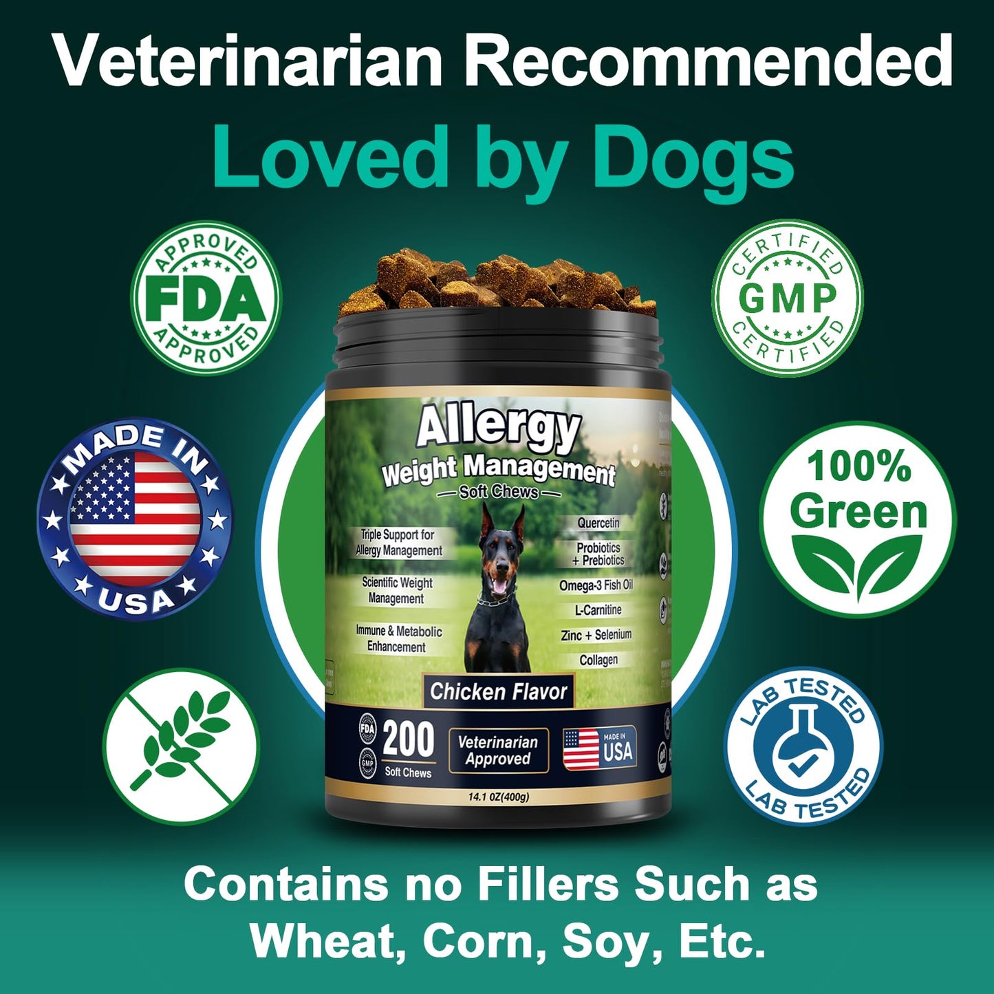 Dog Allergy Relief Chews Itching Skin is Human Multivitamin Pet Allergy Anti Itch Paw Relief and Immune Dog Chews Bites Antihistamine for Dogs Itching and Licking Weight Loss Management Support 200