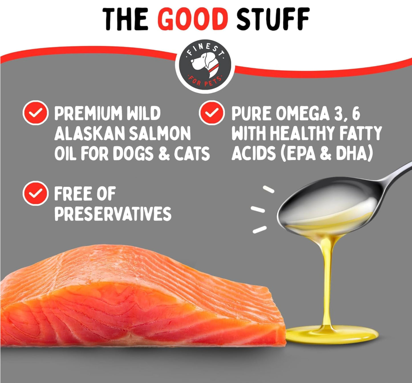 Finest For Pets Wild Alaskan Salmon Oil for Dogs & Cats - Omega 3 Fish Oil with Pollock & Salmon for Sensitive Skin & Coat Health. EPA & DHA Ease Itching, Supports Joint, Immune & Heart Health (32oz)