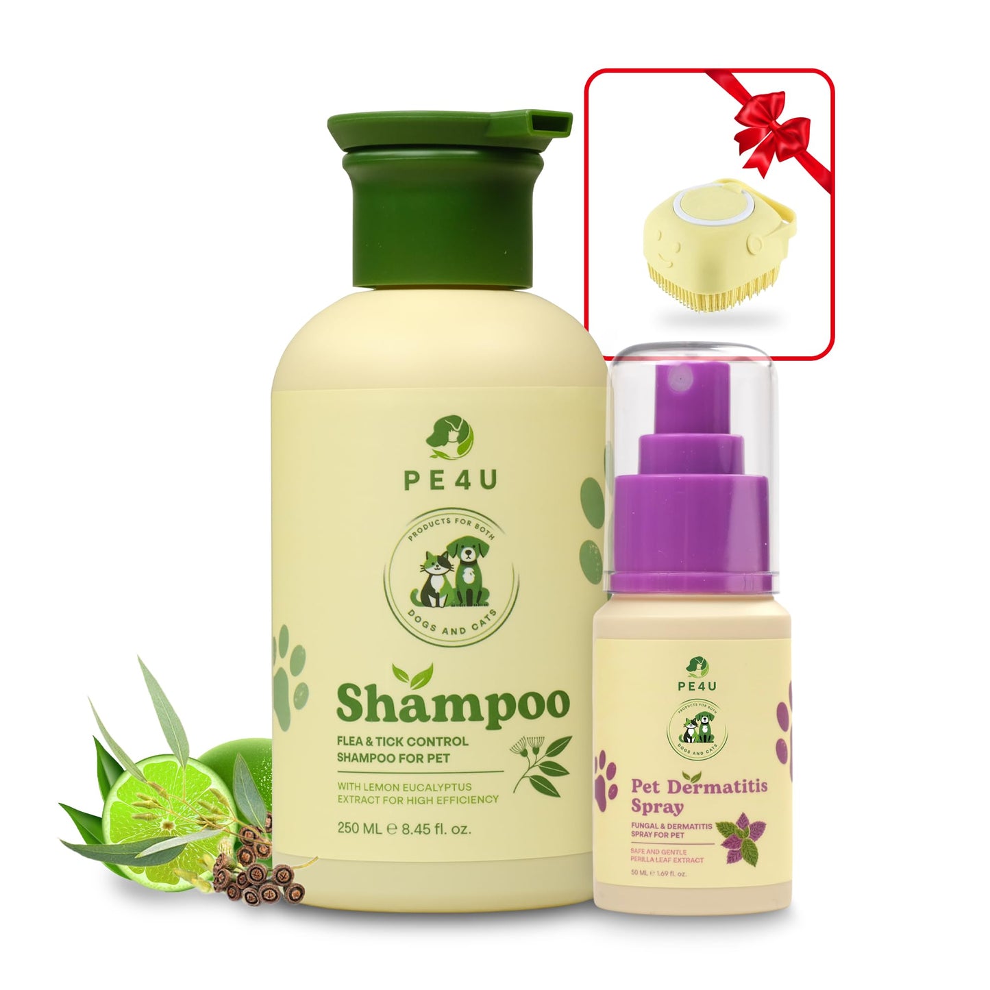 PE4U Pet Relief Spray for Dogs & Cats - Natural Perilla Leaf Extract, Safe for Sensitive Skin - Soothes Itching, Reduces Dermatitis, Protects & Refreshes - [Spray + Shampoo + GIF]