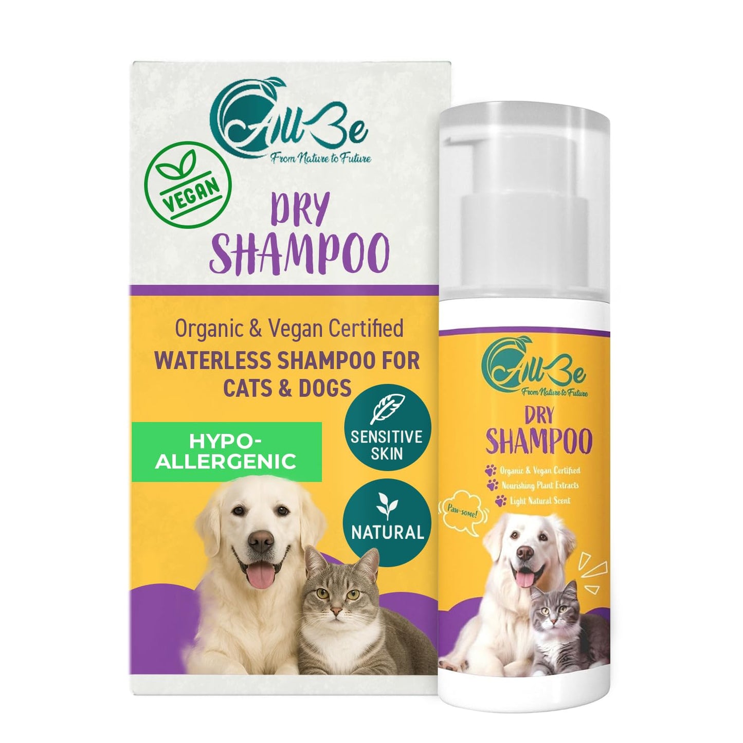 ALLBE Waterless Dry Shampoo for Dogs & Cats, No Rinse Waterless Cat & Dog Shampoo, for Sensitive Skin, Itch Control, No Dog Wash, Deep Cleans & Conditions, Anti-Shedding Pet Care for Smelly Dogs, 5 Oz