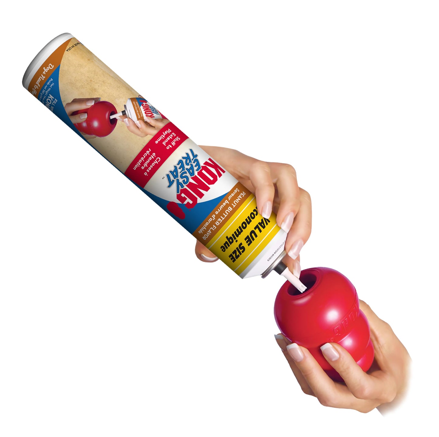 KONG Classic Stuffable Dog Toy Easy Treat Peanut Butter Spray - Fetch & Chew Toy for Dogs - with Dog Toy Filler Treat - for Hours of Fun & Enrichment - 14 oz - XL