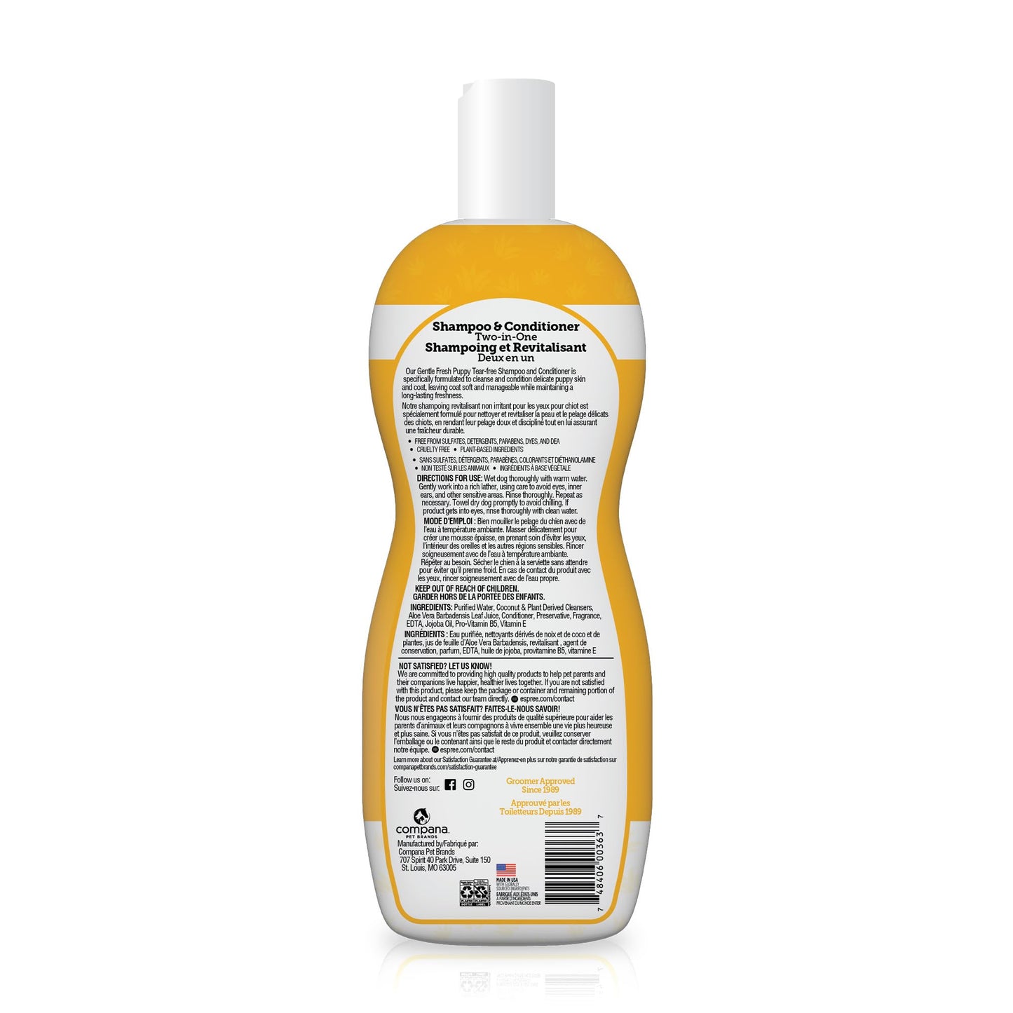 Espree Gentle Fresh Puppy Shampoo & Conditioner, Tearless Formula with Aloe Vera, Sulfate-Free, Paraben-Free, Harsh Chemical and Dye-Free, Safe for Dogs with Sensitive Skin, 20oz