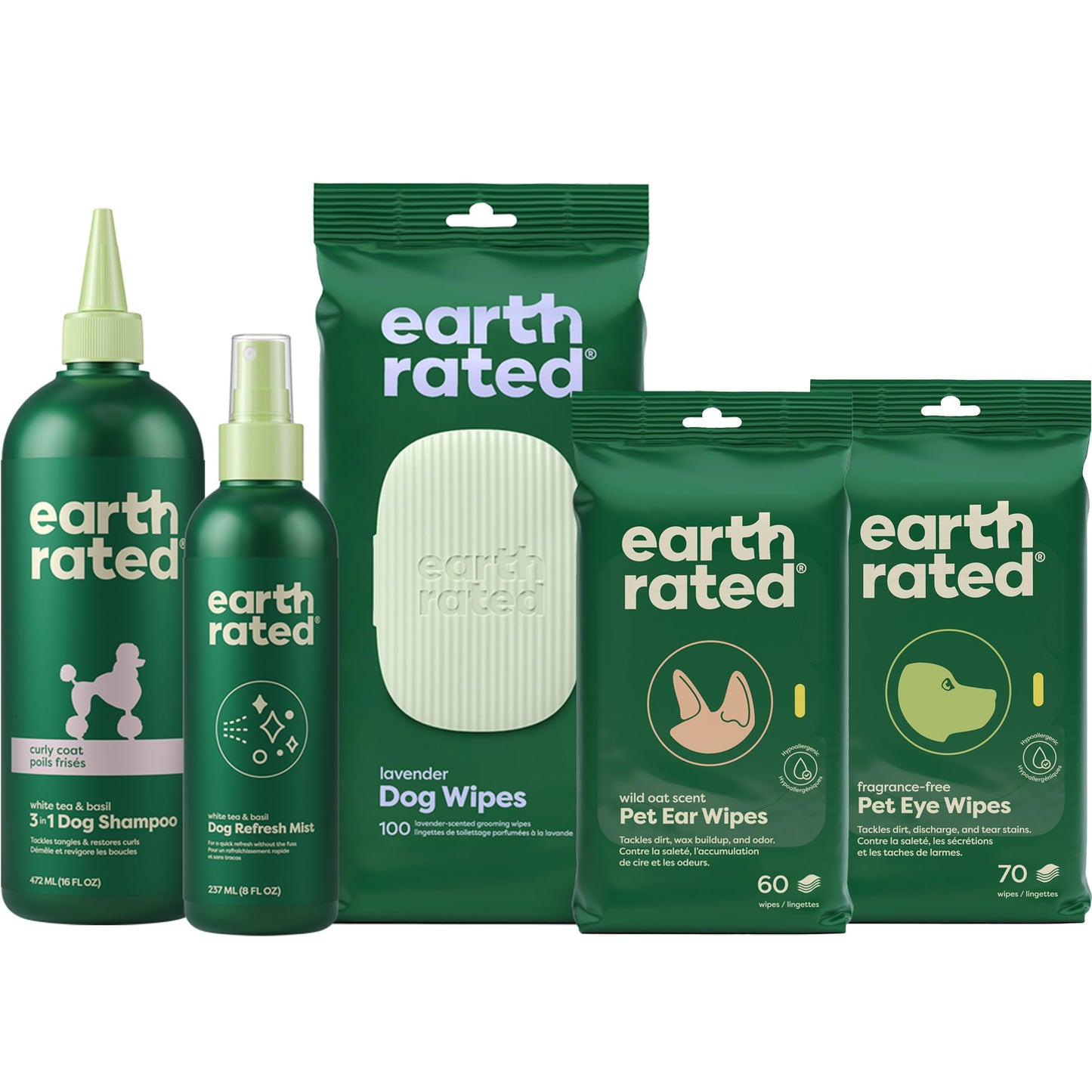 Earth Rated Curly Coat Essentials - Dog Shampoo, Grooming Wipes & Refresh Mist, Ear Wipes, Eye Wipes