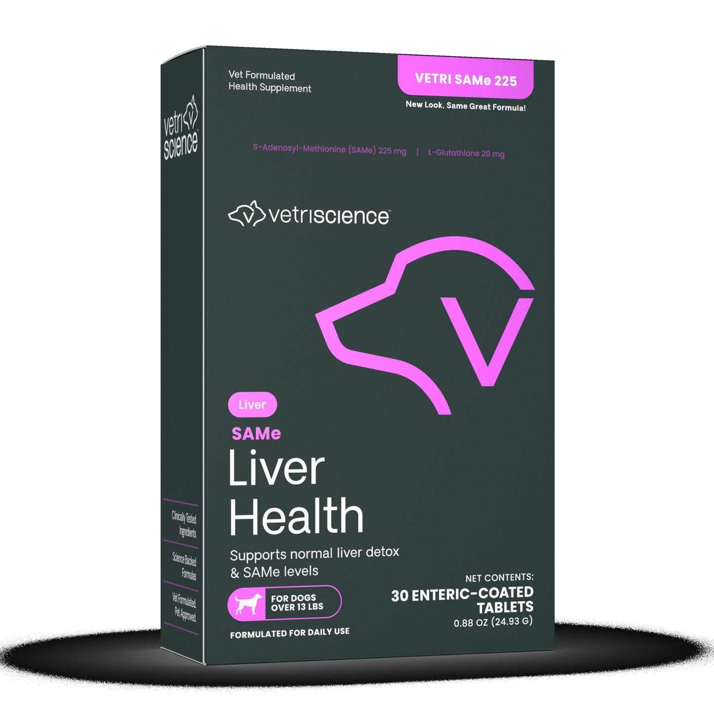 VetriScience SAMe Liver Health Tablets, 225 mg S-Adenosyl-Methionine Liver Health and Detox Supplement for Medium and Large Breed Dogs, Glutathione Antioxidant Liver Support, 30 Count