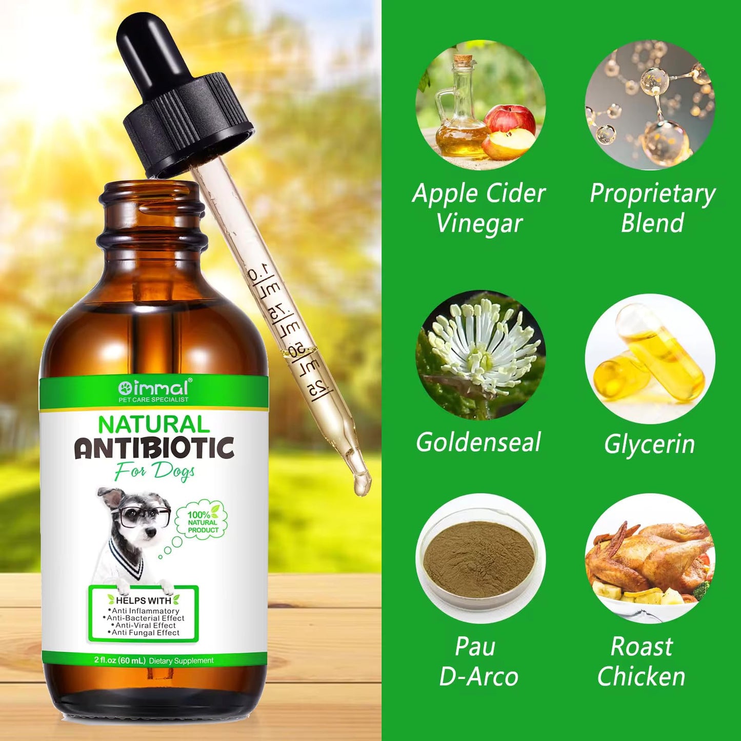 Natural Dog Antibiotics Supplement – Herbal Antibiotics Drops for Immune, Allergy & Skin Support – Itchy Skin, Ear & Hot Spot Relief – for All Breeds