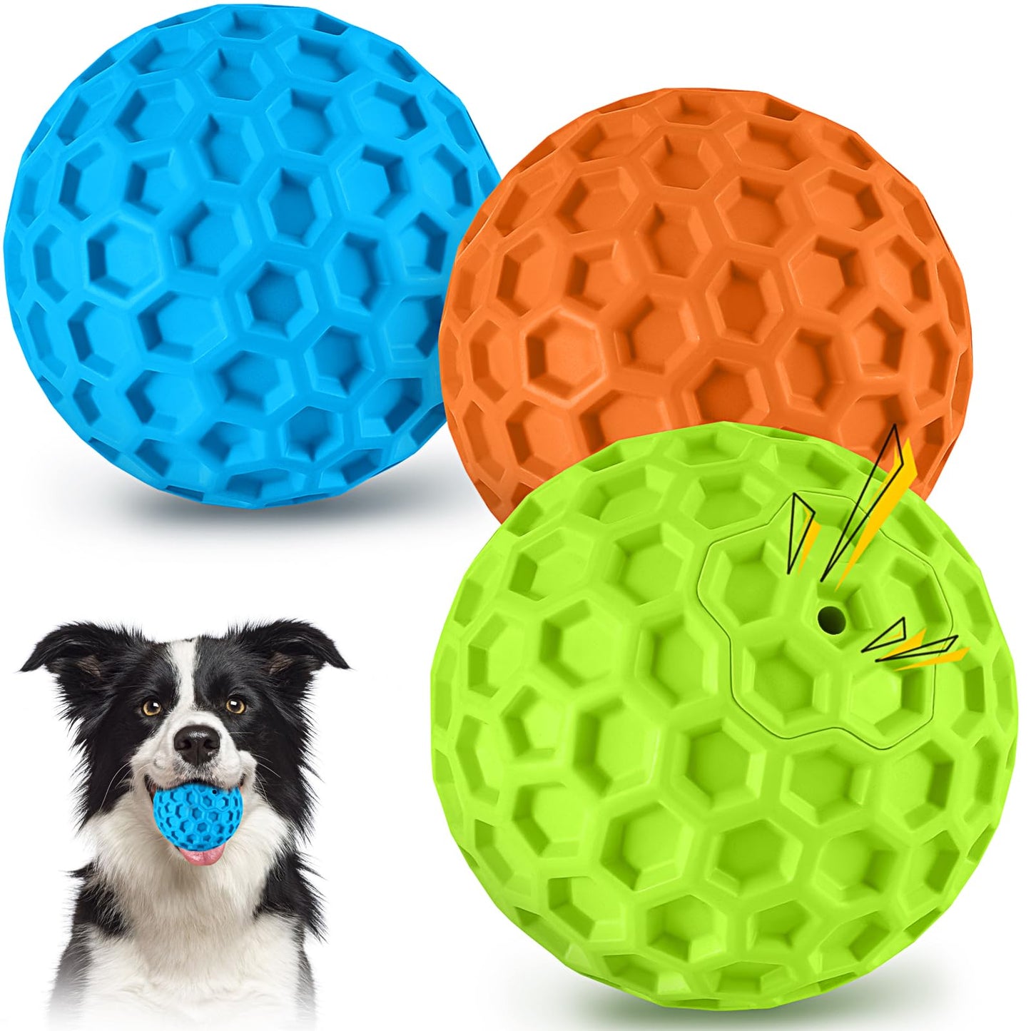LUKITO Dog Chew Toys, Dog Toys for Aggressive Chewers Large Breed, Interactive Squeaky Balls, Tough Dog Toys with Natural Rubber for Large and Medium Small (3 Balls)