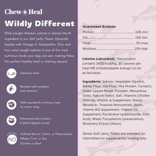 Seniors Soft Jerky Salmon Dog Treats - 12 oz of Omega Dog Joint Supplement, Wild Caught Salmon and Turmeric Jerky - Made in The USA