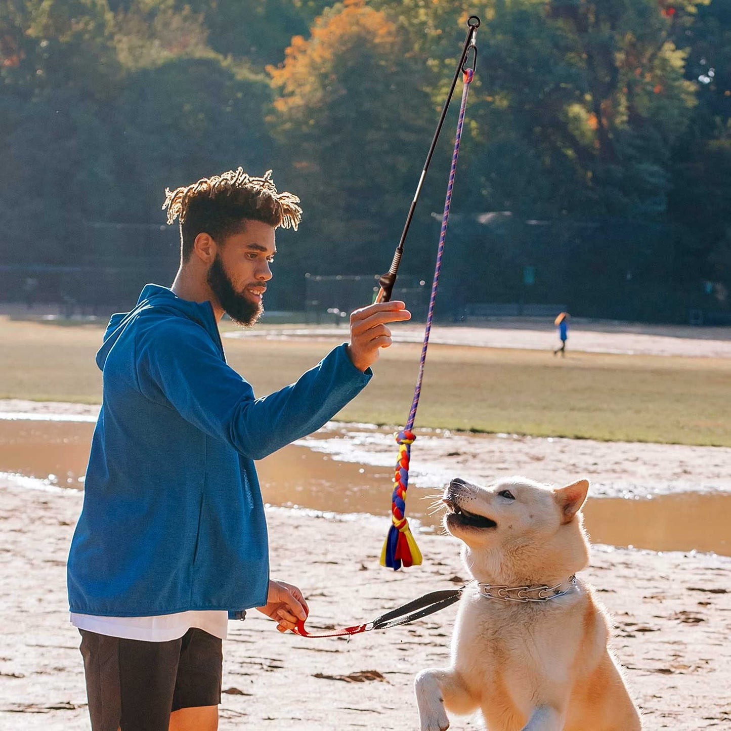 YINOR Flirt Pole for Dogs-Interactive Lures Durability Rope,Chase and Tug of war Puppy Toy，Outdoor Dog Agility Training Equipment Plush，Teaser Chew Pet Kits for Small Medium Dogs