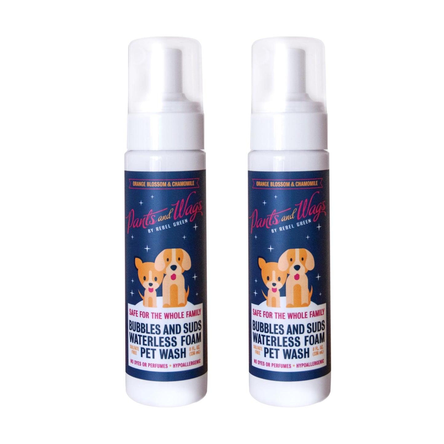 Pants & Wags by Rebel Green Bubbles & Suds Waterless Foam Pet Wash - Orange Blossom & Chamomile - Hypoallergenic - No Dyes or Perfumes - 8 fl oz - 2-Pack