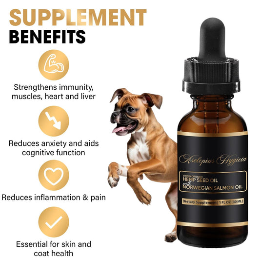 Hemp Seed Oil & Norwegian Salmon Oil - Organic, No Additives, Human-Grade Formula for Dogs and Cats - Reduce Anxiety, Pain, and Inflammation - Hip and Joint Support - Made in USA