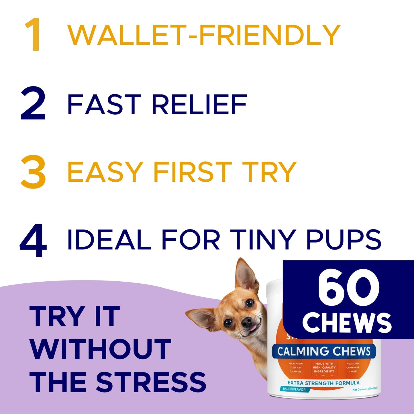 Advanced Calming Chews for Dogs - Hemp Treat + Melatonin + Valerian - Relaxing Bites - Calming Care - Anti-Anxiety & Stress Relief - Made in USA - Calm, Sleep Aid, Storms - 60Ct