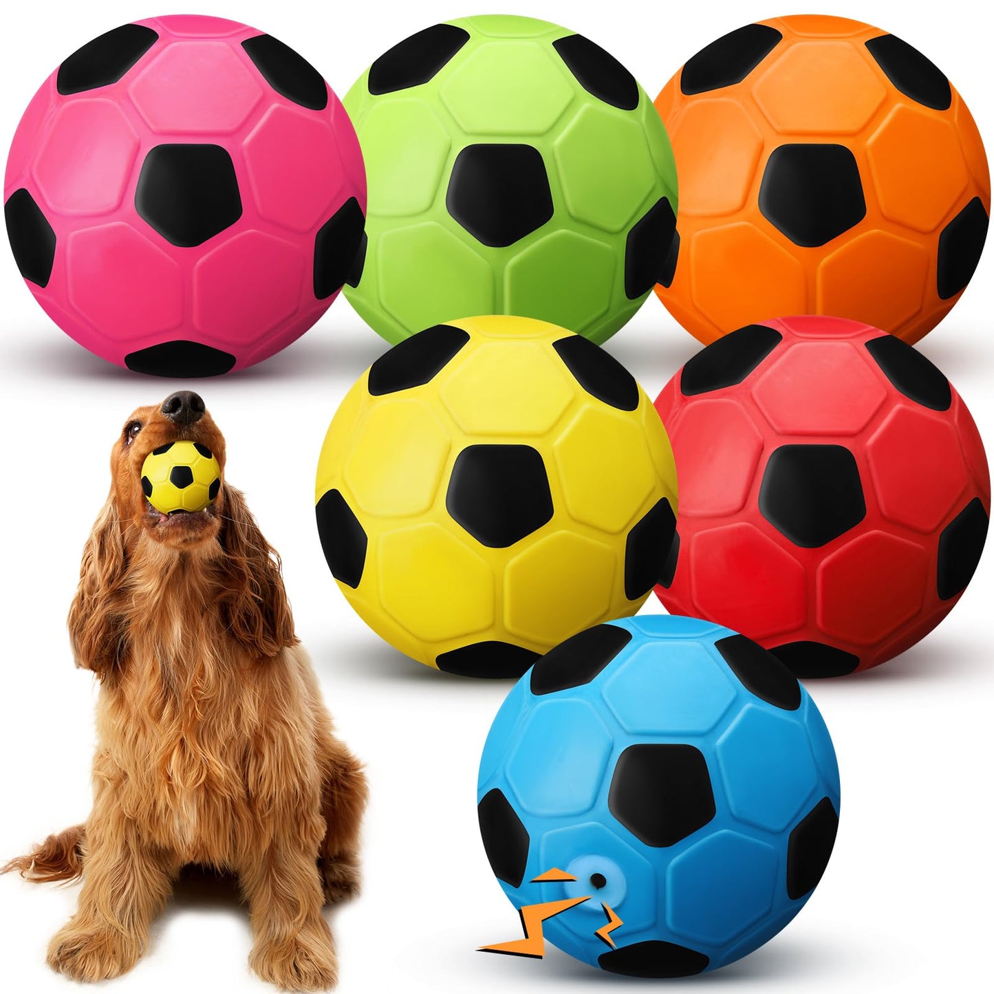 Vinsot 6 Pack 2.6'' Squeak Latex Dog Toy Ball Soft Durable Chew Puppy Soccer Toy Rubber Fetch Interactive Dog Ball for Small Medium Pets Training Supply