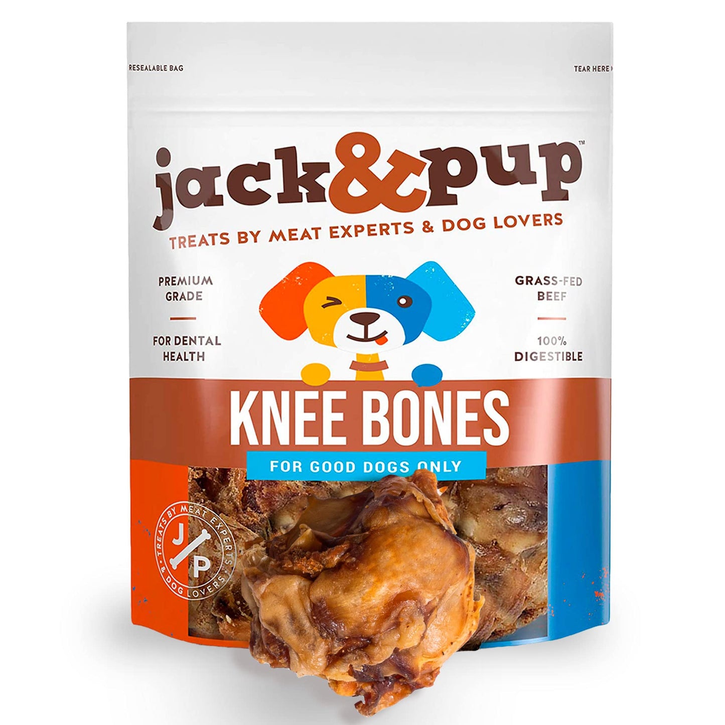 Jack&Pup Beef Bones, Knee Cap for Dogs, Long Lasting Natural Dog Bones, Beef Bone Knee Caps for Large Dogs. (10 Pack)