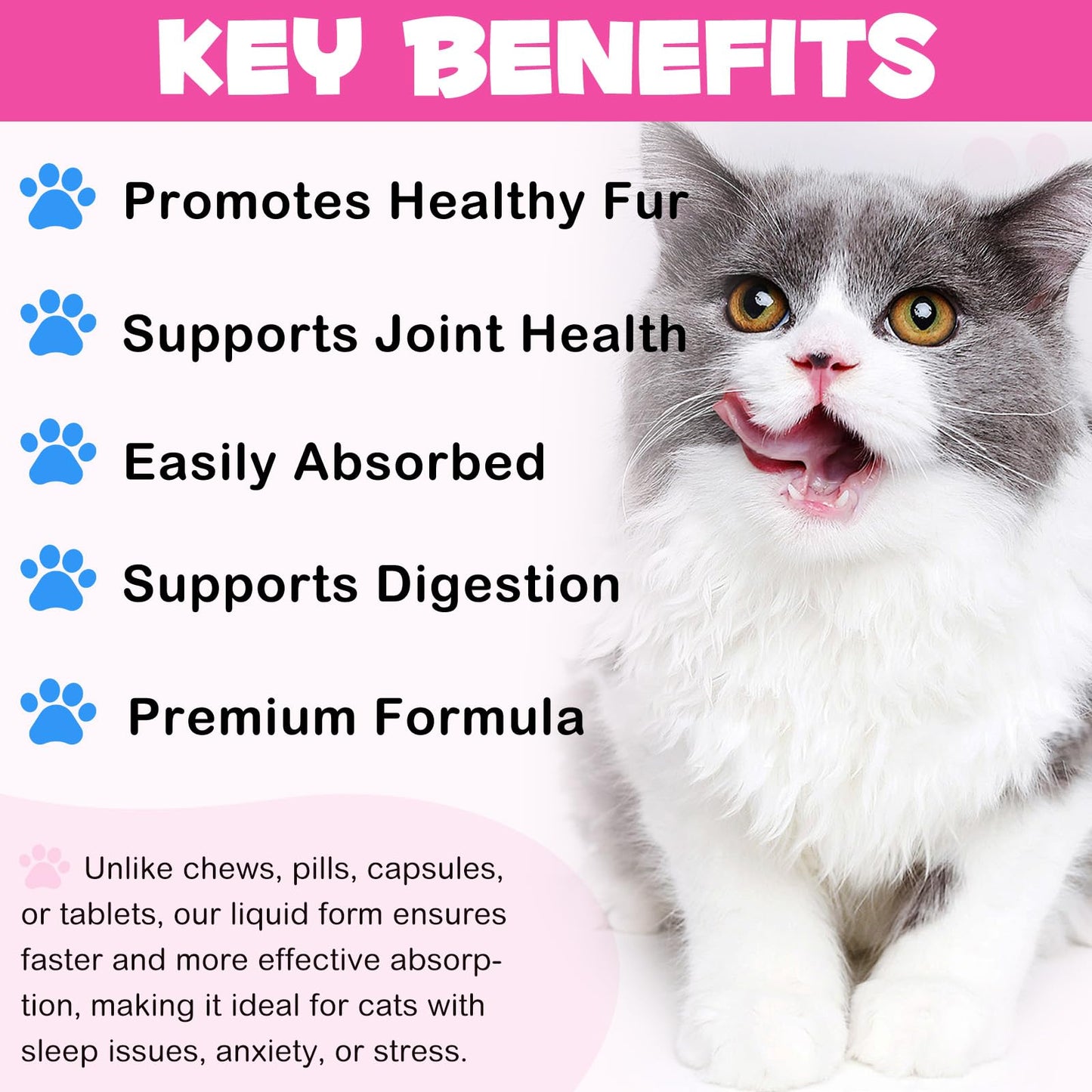 Collagen for Cats, Daily Liquid Collagen Drops for Cats with Allergies, Biotin, Vitamin C and Hyaluronic Acid, Improves Mobility Skin and Coat Health, Itch Relief for Cat, Salmon Flavor, 60ML