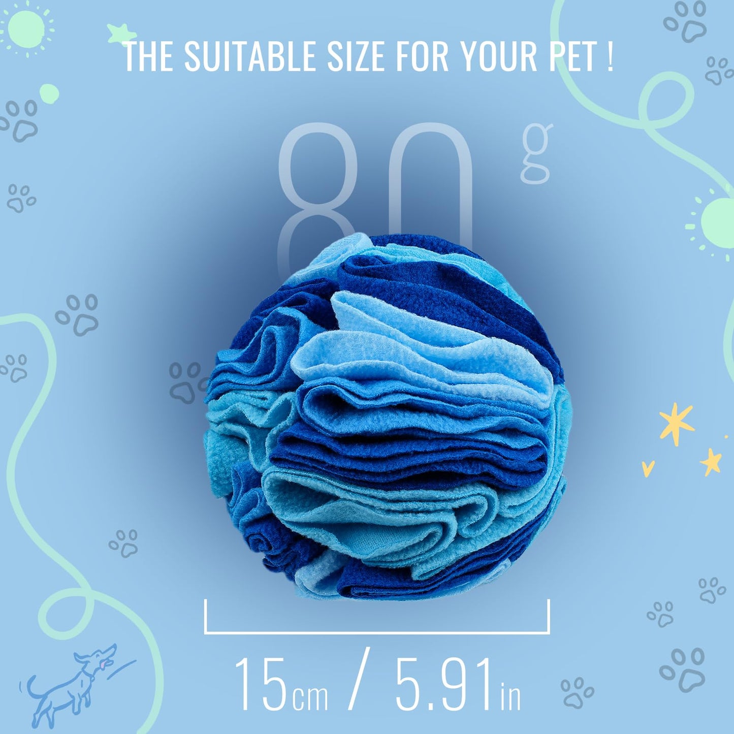 Larimuer Pet Snuffle Ball, Puzzle Sniffing Interactive Dog Ball for Blind Dogs Training Stress Relief Dog Enrichment Toys Treat Machine Washable (15cm, Ocean Blue)
