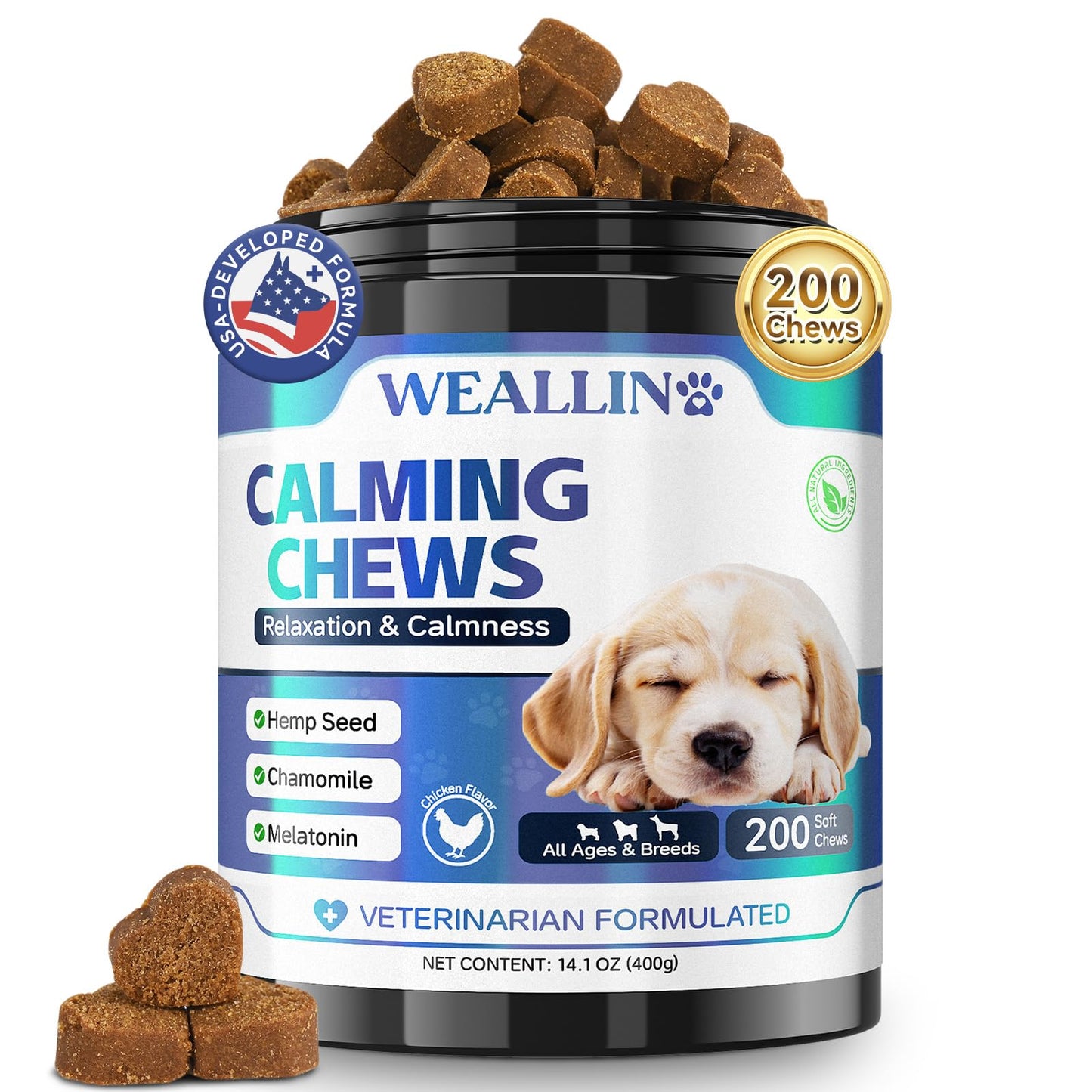 200 PCS Hemp Calming Chews for Dogs 200, Advanced Calming Treats for Dogs with Hemp Oil Melatonin Chamomile for Anxiety Relief, Separation, Stress Relief - Chicken Flavor