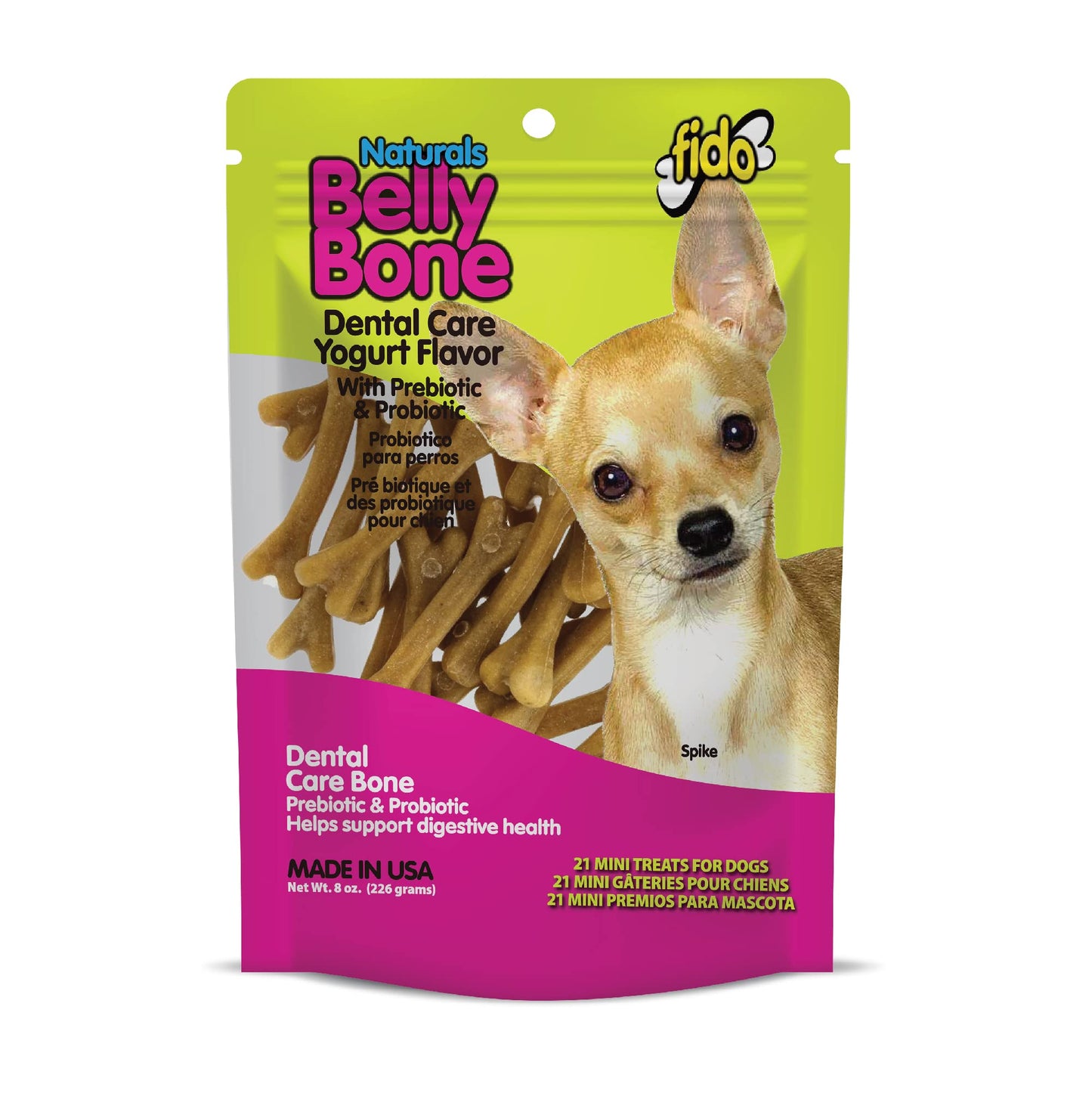 FIDO - Belly Bones for Dogs, 21 Yogurt Flavor Mini Dog Dental Treats (Made in USA) - 21 Count Dog Treats for Small Dogs - Plaque and Tartar Control for Fresh Breath, Digestive Health Support