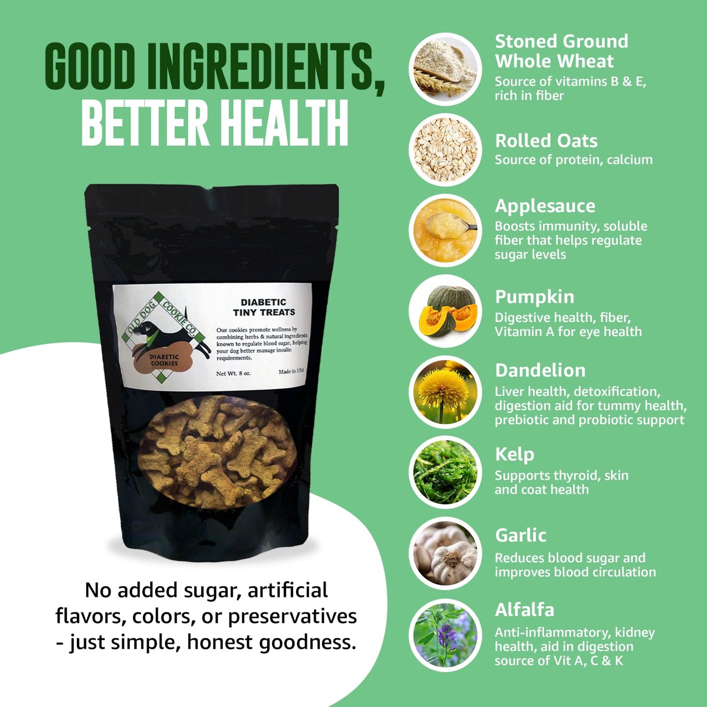 Old Dog Cookie Company Tiny Diabetic Dog Treats | All Natural, 2 Calorie, Vet Approved Pet Snacks | Top Treat for Dogs | Healthy Chews for Large, Medium & Small Breeds | 8 oz