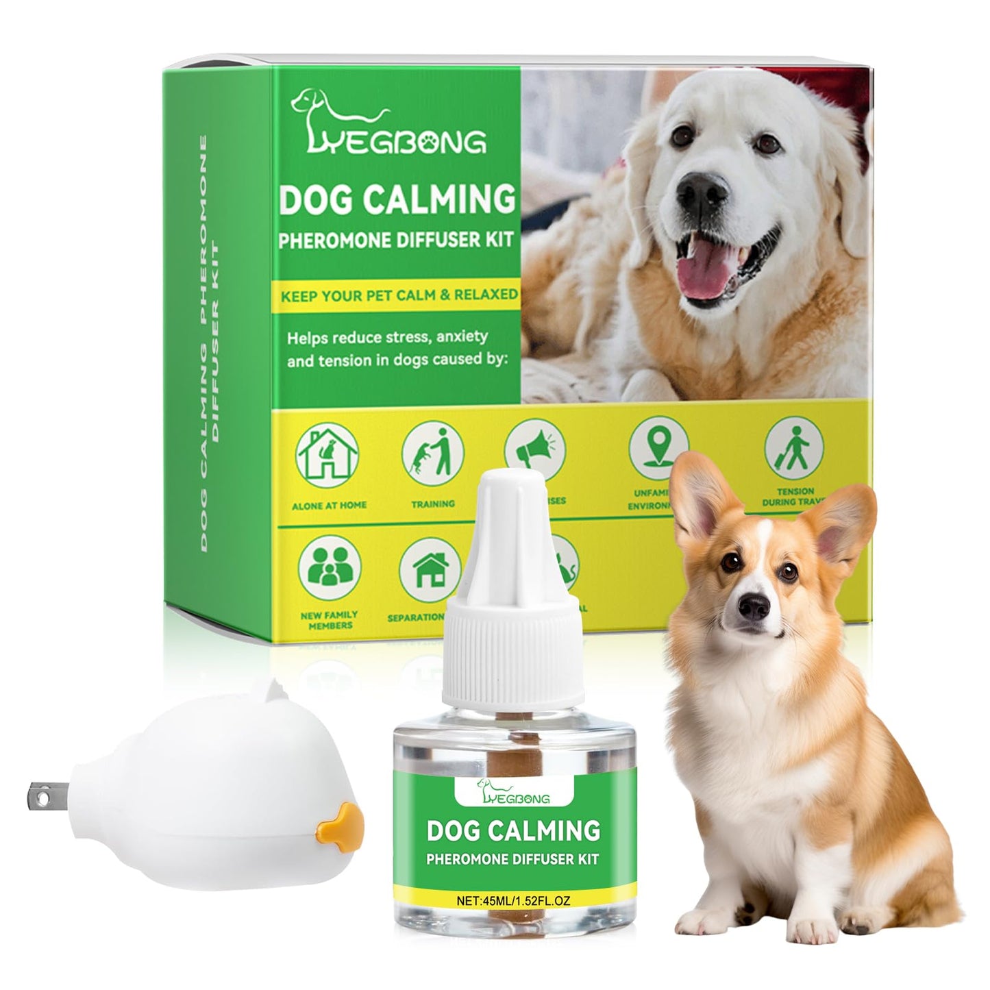 Nodfens Dog Calming Diffuser Pheromone Dog Peeing Diffuser, 1 Plug in+ 1 Pack 45ml Trial Pack Dog Anxiety Relief Up to 30 Days