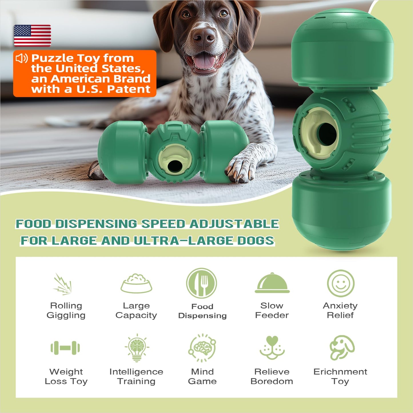 KADTC Extra-Large Dog Treat Dispenser Toy Rolling Giggling Indestructible Durable Bone Puzzle Feeder Toys Adjustable Food Dispensing Speed for Medium/Large/Extra-Large Dogs Aggressive Chewers