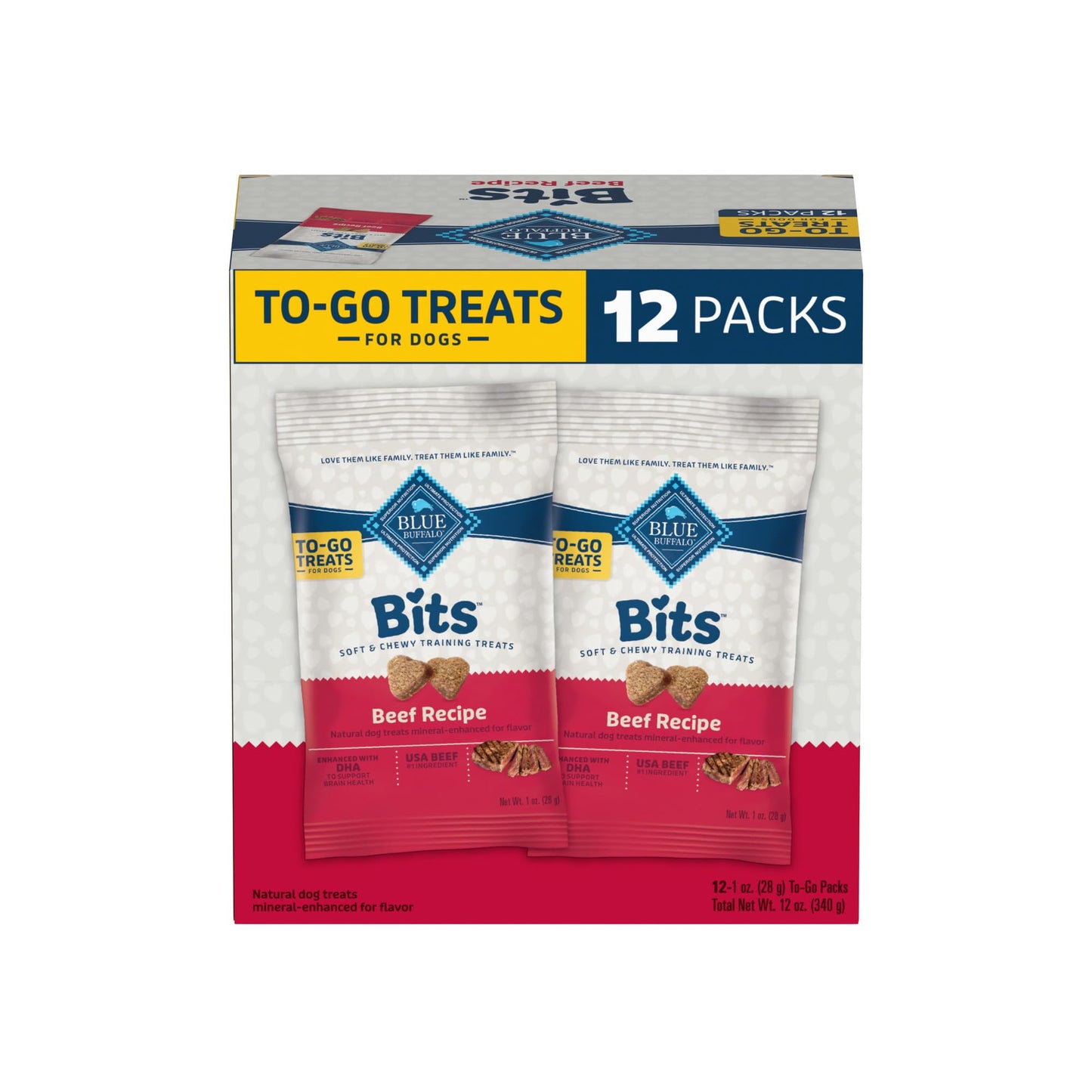 Blue Buffalo Bits Natural Soft Moist To Go Dog Training Treats Beef Recipe 1-oz Bags (Pack of 12)