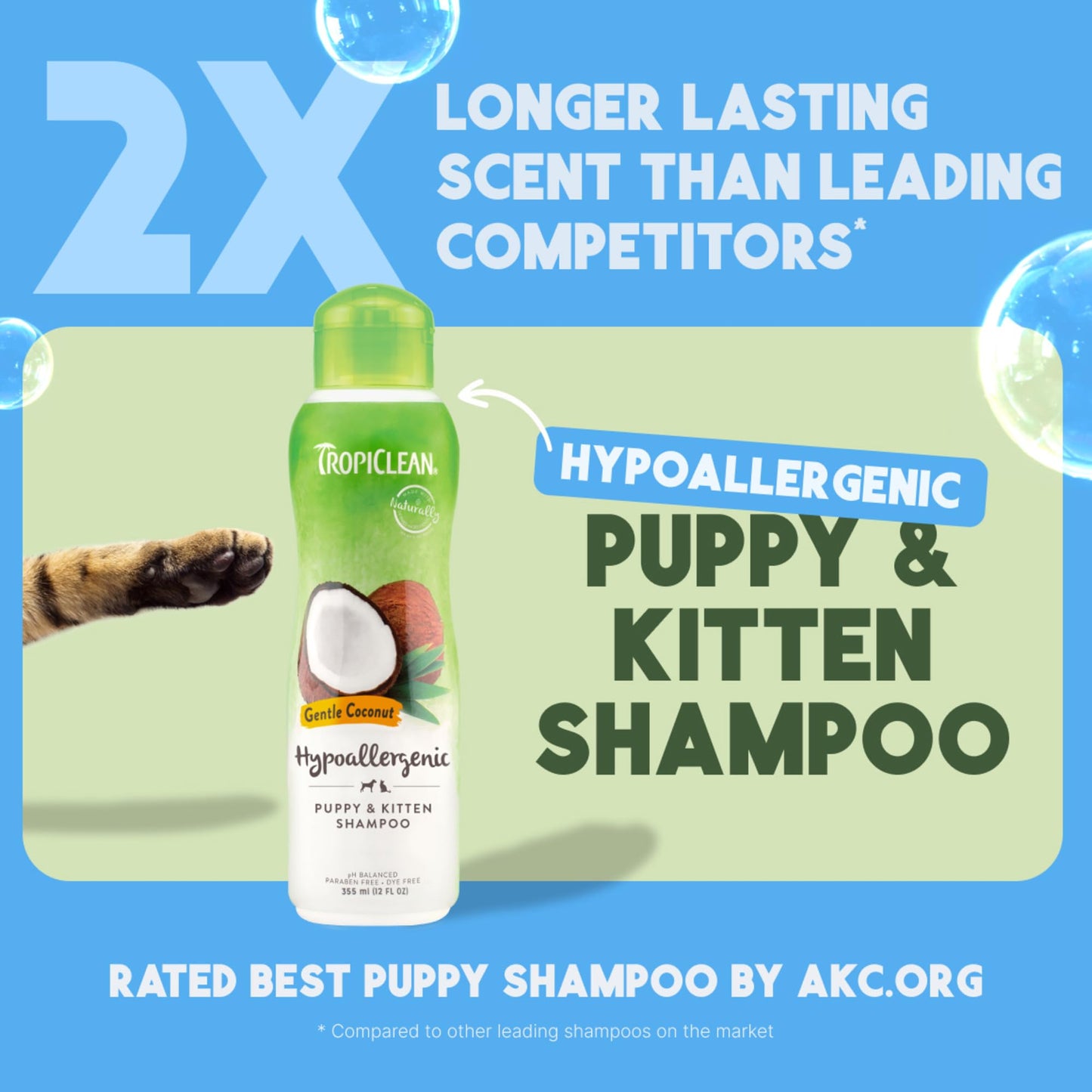 TropiClean Gentle Kitten & Cat Shampoo, Pet Shampoo for Allergies & Sensitive Skin, Made in USA, Gentle Coconut Scent, Safe for Puppies & Dogs, 12oz.