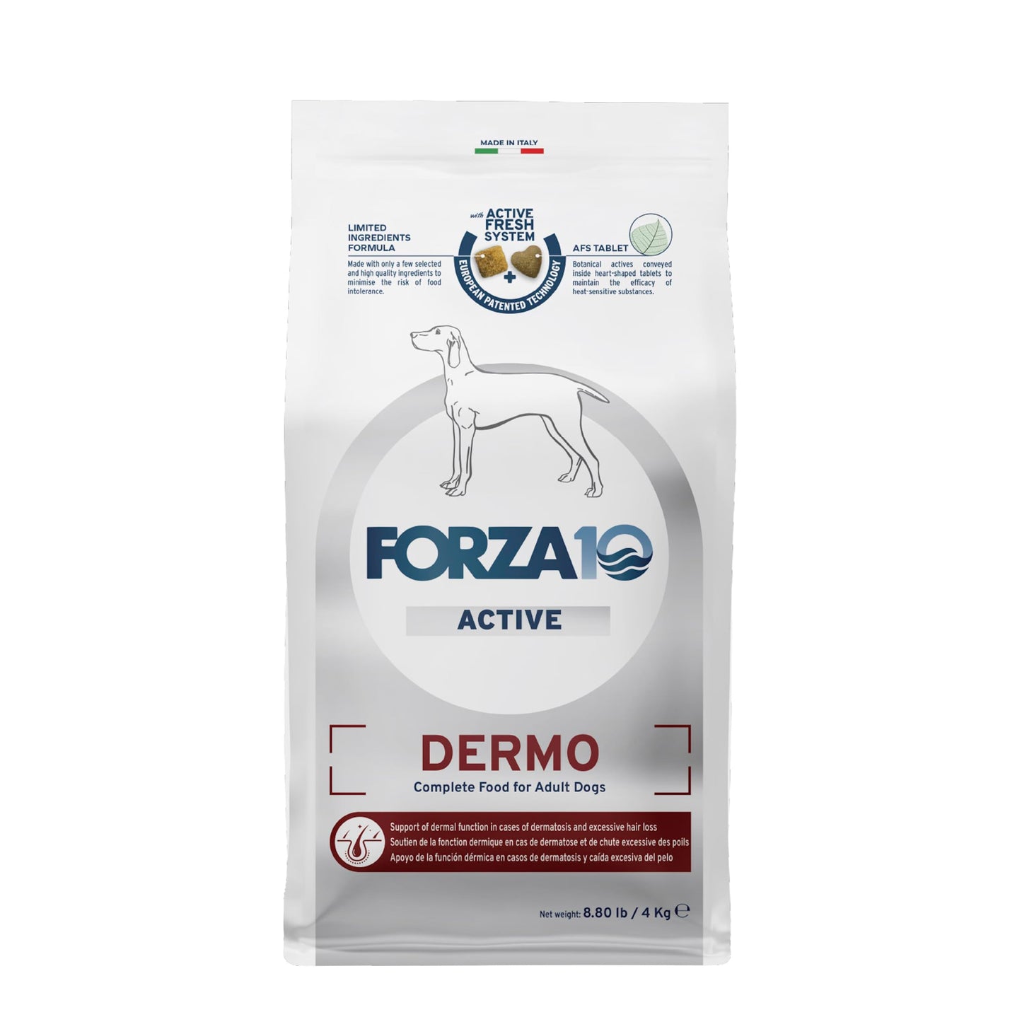 Forza10 Dermo Allergy Dry Dog Food - 8.8 Pounds - Limited Ingredient Dog Food for Allergies and Itching - for Skin Support, Dermatosis, Hair Loss, Sensitive Stomach for Adult Dogs, Fish Flavor