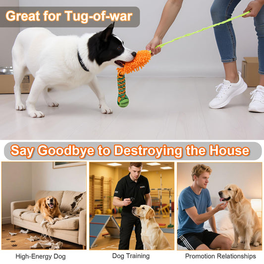 kmirepa Dog Tug Toy - Interactive Dog Tug of War Toy for Aggressive Chewers, Stretchy Bungee Handle, Strong Squeak Rope Toy for Large Dogs, Puppies, Middle Dogs(Orange)