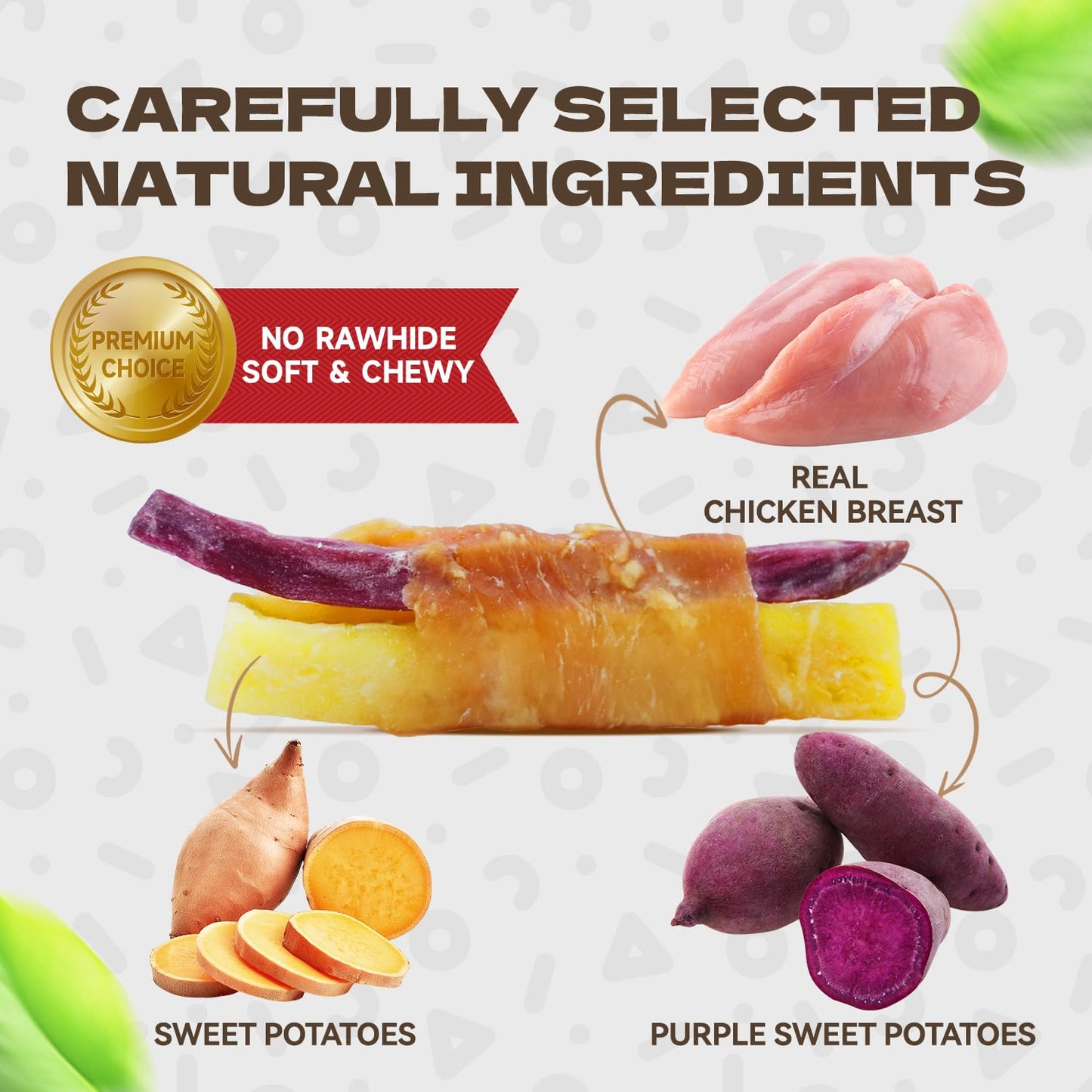 KUADELRO Chicken Wrapped Double Sweet Potato Dog Treats, Real Chicken Jerky Training Treats High Protein Dog Soft Chews for Small Medium Large Dogs 10.58oz/ 12-15Pcs