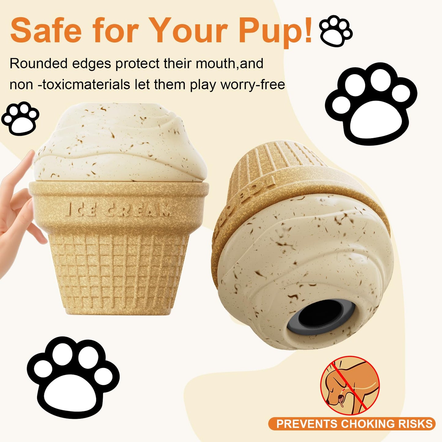 hwnguJ Durable Dog Toy for Aggressive Chewers - Freezable Ice Cream Puzzle Toy - Interactive Treat Dispenser for Anxiety Relief – Long-Lasting Dog Birthday Gift