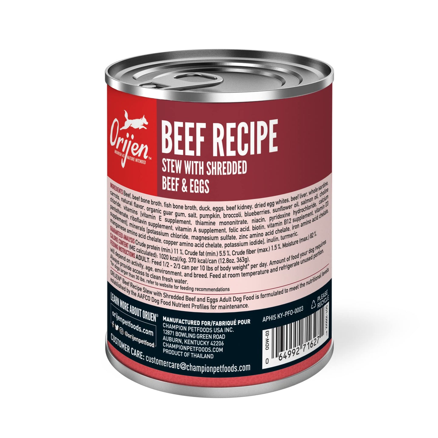 ORIJEN Real Meat Shreds Wet Dog Food Beef Stew Recipe 12.8oz Cans (12 Count)