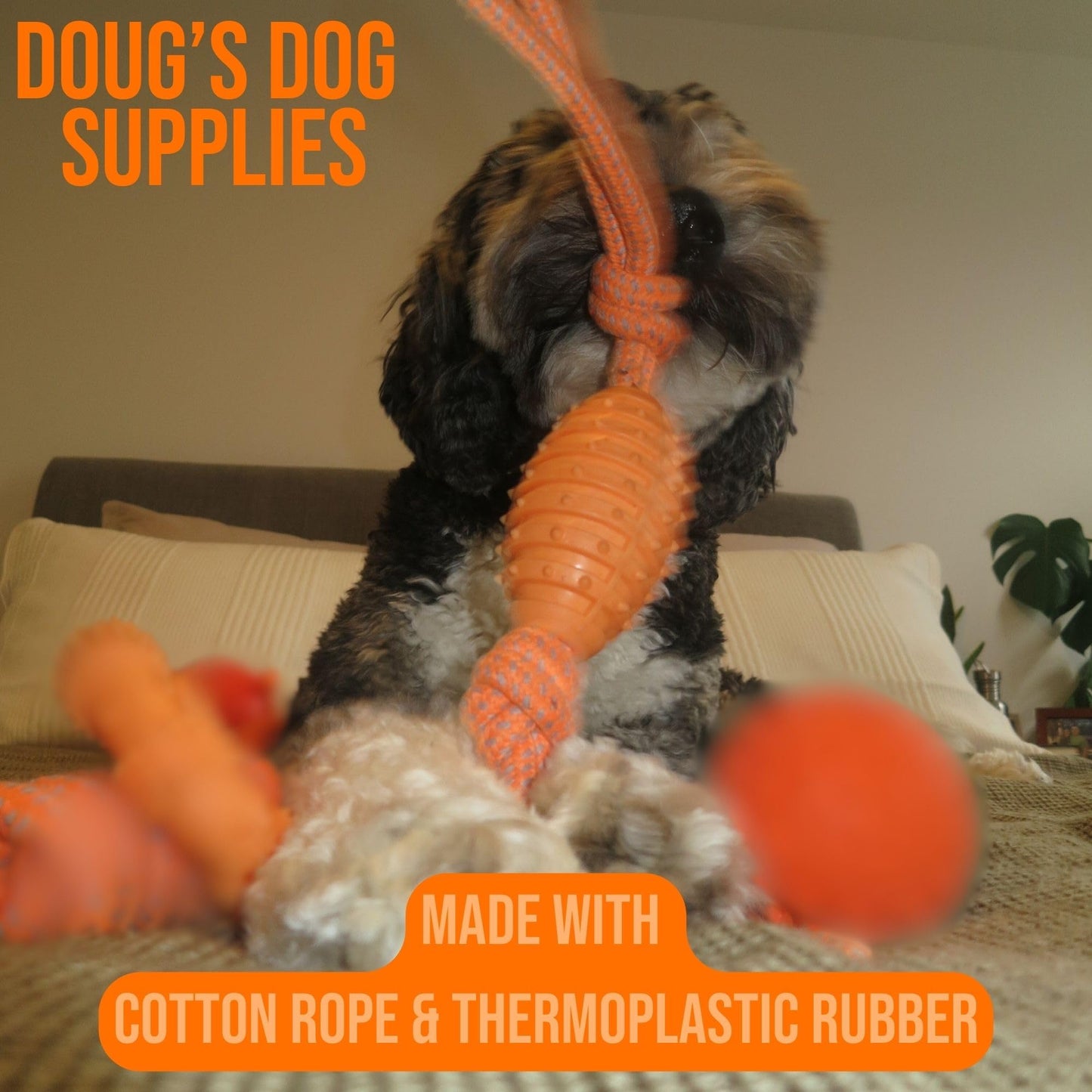 Doug's Dog Supplies Football Rope Toy, Tug of War Dog Toy - Dog Rope Toy for Medium to Large Dogs (Orange)