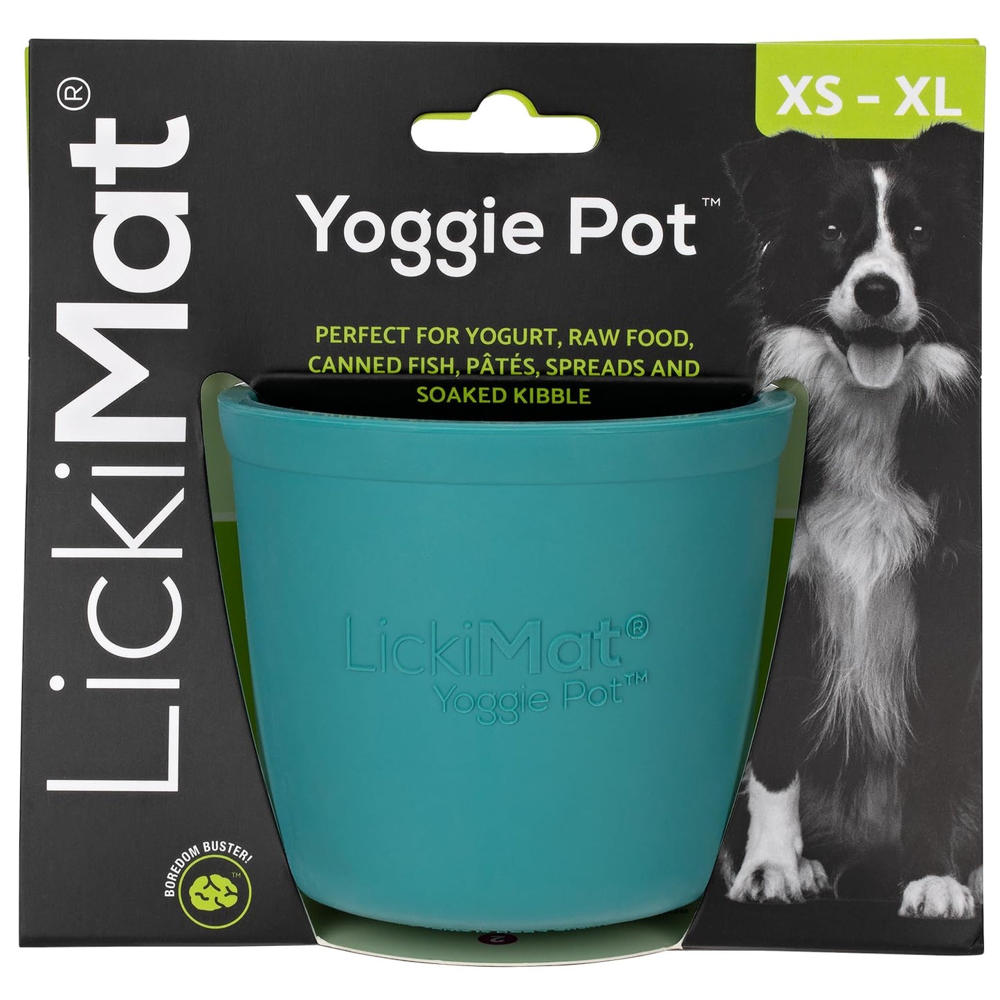 LICKIMAT Yoggie Pot – Distraction, Fun and Enrichment. Long Lasting Rubber Licking Treat Dispenser for All Dog Sizes and Slow Feeder for Small Dogs - Turquoise