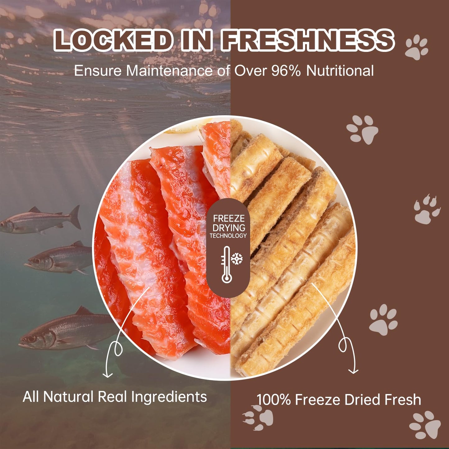 yizeril Freeze-Dried Salmon Bones Dogs Treats - Single Ingredient Dental Chews,High Calcium Grain-Free Pet Snacks for Teeth Cleaning & Joint Health (12Pcs)