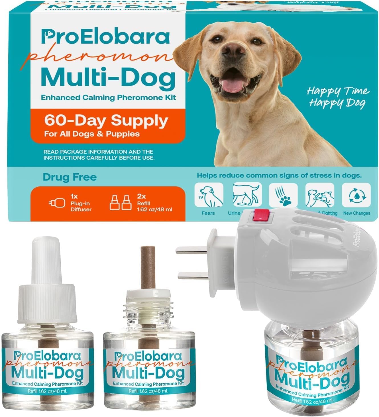 ProElobara Dog Calming Pheromone Plug Diffuser: Dog Calming Pheromones Diffuser - Reduces Stress & Anxiety Calming Pheromone Diffuser for Dogs - Calm Dogs 60 Supply
