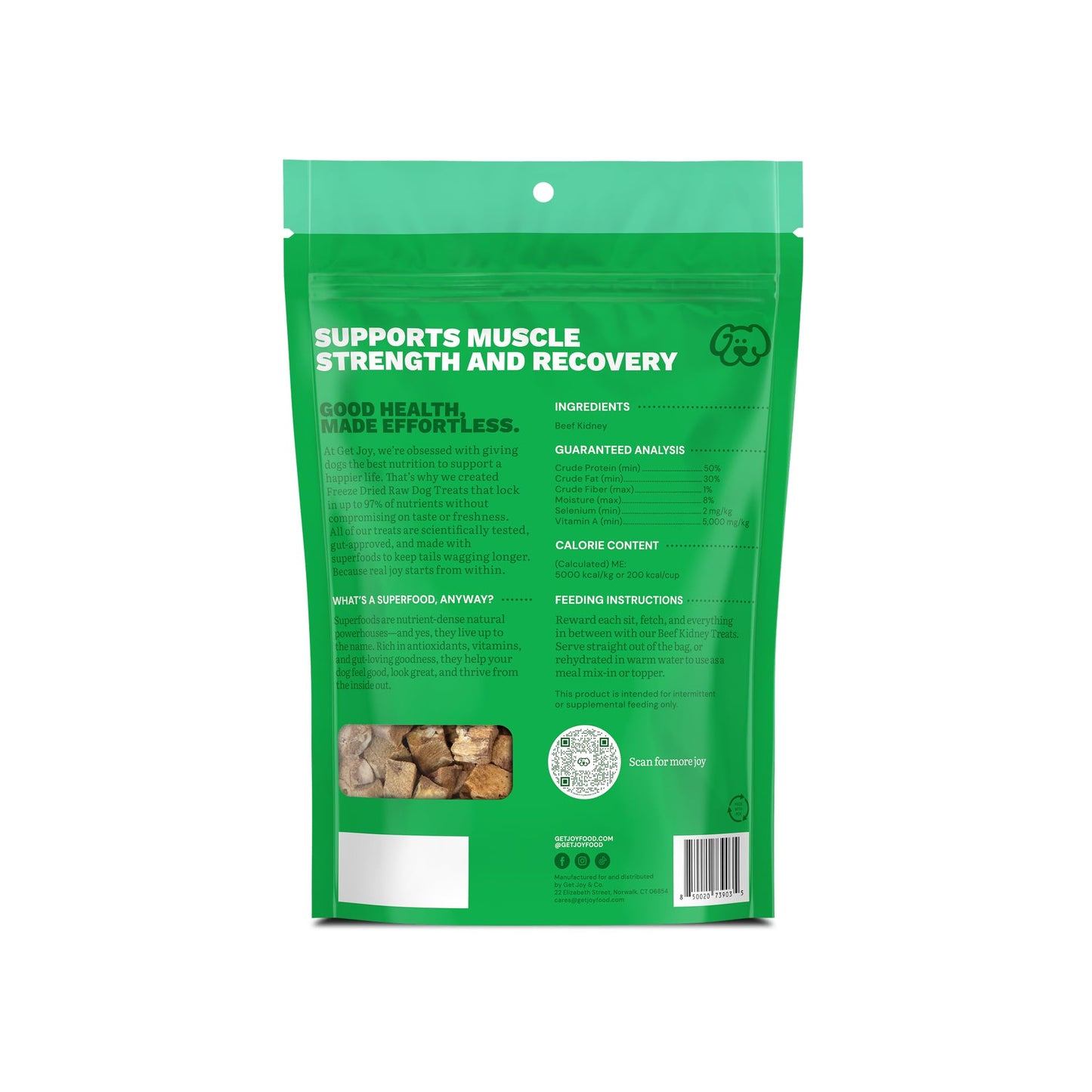 Get Joy Freeze Dried 100% Beef Kidney Dog Treats, 4oz | Single Ingredient Organ Meat, High Protein Raw Dog Food Topper, Snack & Training Rewards | Grain Free, Gluten Free, Filler Free