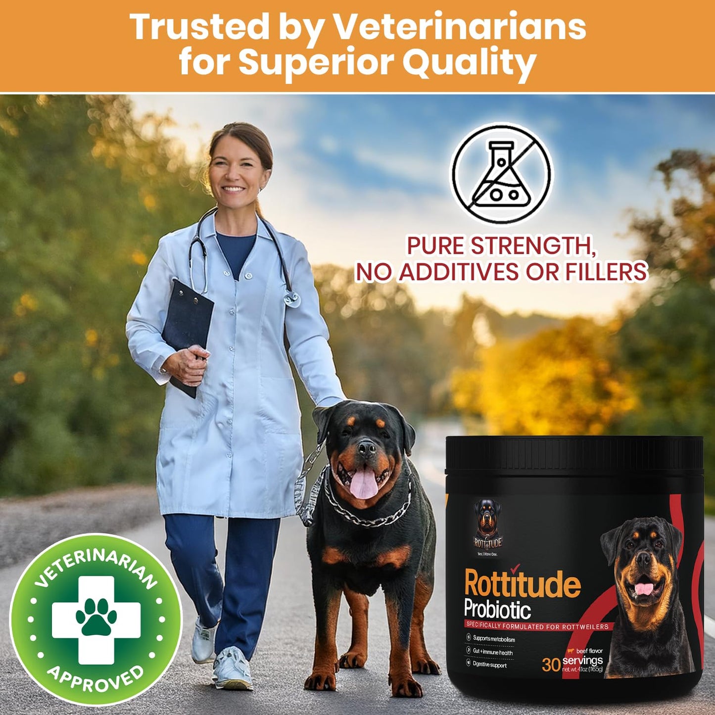 Rottitude Probiotics for Dogs – Natural Dog Probiotics for Digestive Health, Gut Health, Yeast, Itchy Skin & Itchy Ears – Probiotic for Dogs – Dog Probiotic Supplement for Rottweilers