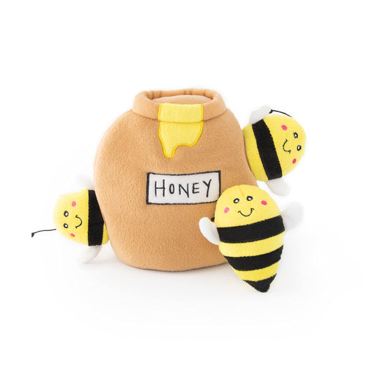 ZippyPaws Burrow- Interactive Dog & Puppy Toys for Boredom, Stimulating Pet Products to Keep Them Busy, Hide & Seek Plush Puzzles, Squeaky Toy for Enrichment, for Small & Medium Dogs- Honey Pot