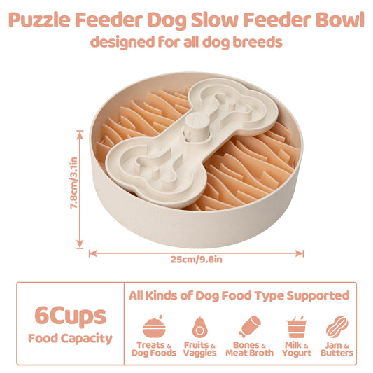 Puzzle Feeder Slow Feeder Dog Bowl for Large Dogs with Non-Slip Base - Adjustable Speed Design, Removable Puzzle Inserts & Dishwasher Safe, Pink