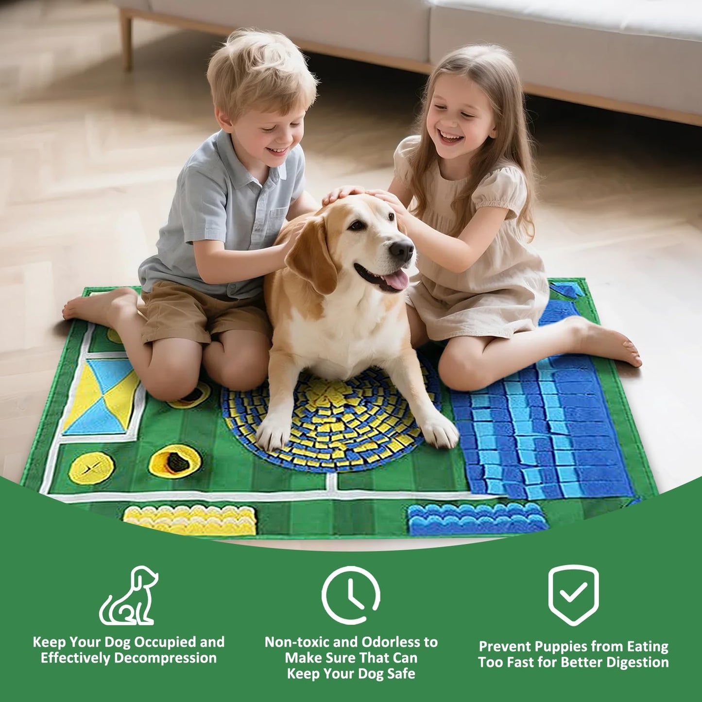 Esoes Snuffle Mat for Dog 25.98''x39.76'' Snuffle Mat for Dogs Large Breed Interactive Puzzle Dog Food Mats for Boredom&Mental Stimulation Enrichment Feeding Game Sniff Mat Help Slow Eating&Keep Busy